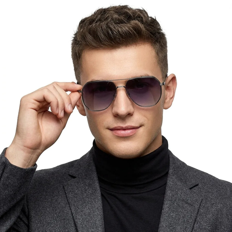 Drakara | Grey Large Full Rim Hexagonal Sunglasses for Men [Polarized]