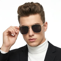 Quivion | Golden Large Full Rim Square Sunglasses for Men [Polarized]