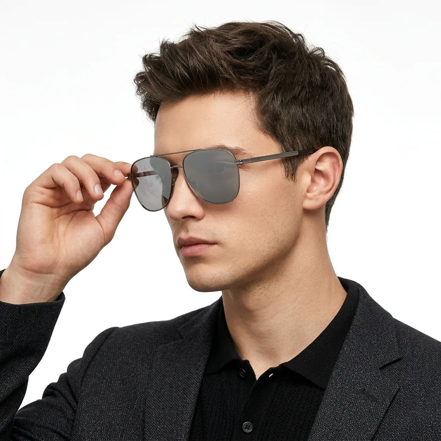Quivion | Grey Large Full Rim Square Sunglasses for Men [Polarized]