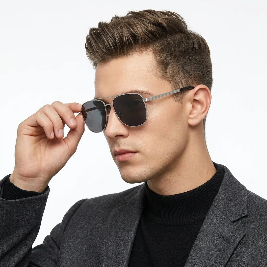 Quivion | Silver Large Full Rim Square Sunglasses for Men [Polarized]