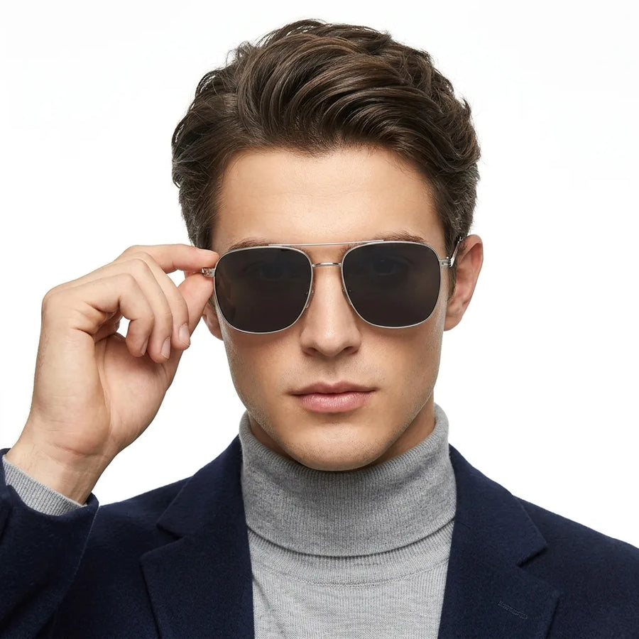 Quivion | Silver Large Full Rim Square Sunglasses for Men [Polarized]