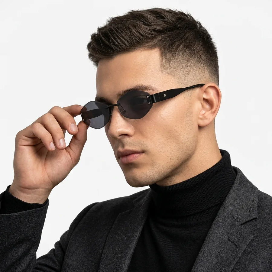 SEVA | Black Medium Rim Less Diamond with Lock Side Hinges Sunglasses for Men & Women [UV-protected]