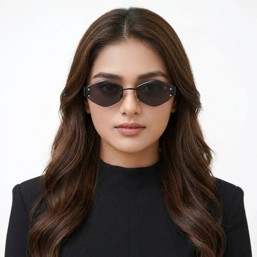 SEVA | Black Medium Rim Less Diamond with Lock Side Hinges Sunglasses for Men & Women [UV-protected]