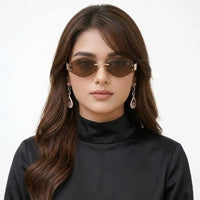 SEVA | Golden Medium Rim Less Diamond with Lock Side Hinges Sunglasses for Men & Women [UV-protected]