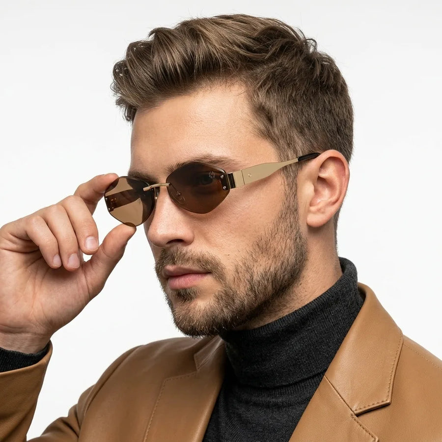 SEVA | Golden Medium Rim Less Diamond with Lock Side Hinges Sunglasses for Men & Women [UV-protected]