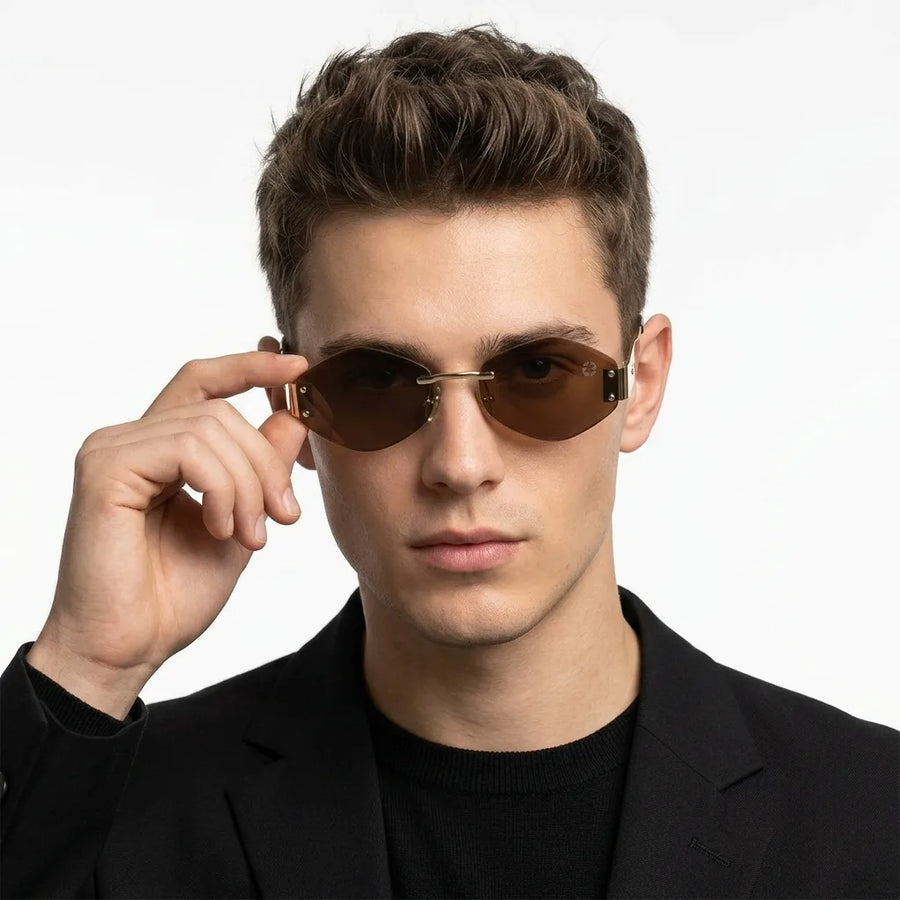 SEVA | Golden Medium Rim Less Diamond with Lock Side Hinges Sunglasses for Men & Women [UV-protected]