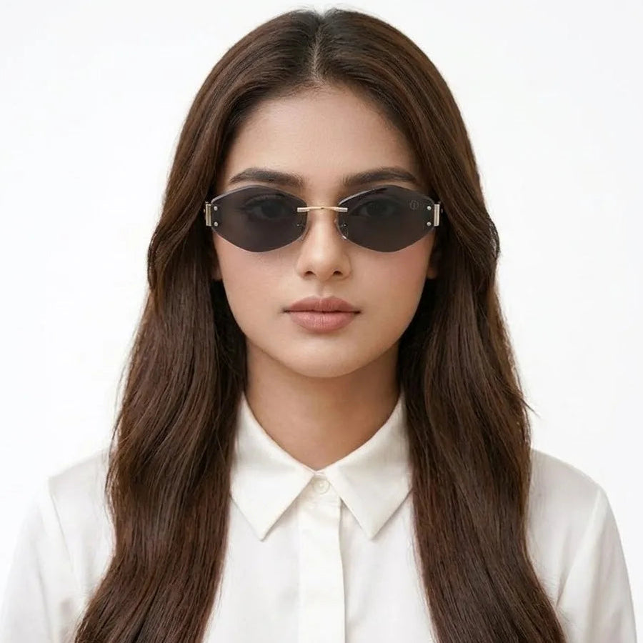 SEVA | Golden Black Medium Rim Less Diamond with Lock Side Hinges Sunglasses for Men & Women [UV-protected]