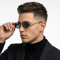 SEVA | Golden Black Medium Rim Less Diamond with Lock Side Hinges Sunglasses for Men & Women [UV-protected]
