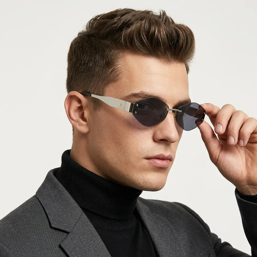 SEVA | Silver Medium Rim Less Diamond with Lock Side Hinges Sunglasses for Men & Women [UV-protected]