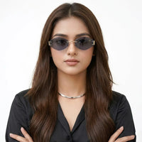SEVA | Silver Medium Rim Less Diamond with Lock Side Hinges Sunglasses for Men & Women [UV-protected]