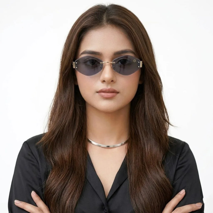 SEVA | Silver Medium Rim Less Diamond with Lock Side Hinges Sunglasses for Men & Women [UV-protected]