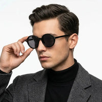 Retro | Black Medium Full Rim Round Sunglasses for Men [UV-protected]