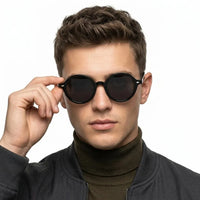 Retro | Black Medium Full Rim Round Sunglasses for Men [UV-protected]