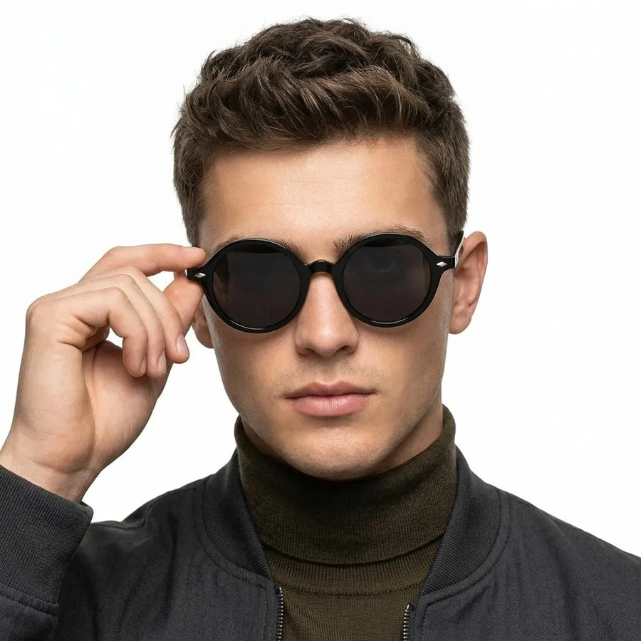 Retro | Black Medium Full Rim Round Sunglasses for Men [UV-protected]