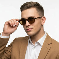 Retro | Brown Medium Full Rim Round Sunglasses for Men [UV-protected]