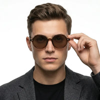 Retro | Brown Medium Full Rim Round Sunglasses for Men [UV-protected]