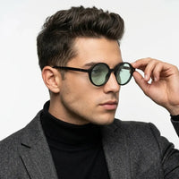 Retro | Green Medium Full Rim Round Sunglasses for Men [UV-protected]