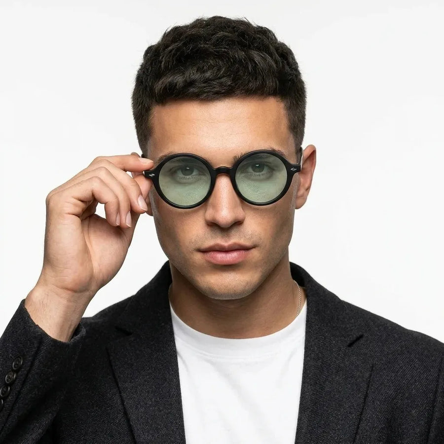 Retro | Green Medium Full Rim Round Sunglasses for Men [UV-protected]