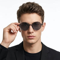 Retro | Transparent Grey Medium Full Rim Round Sunglasses for Men [UV-protected]