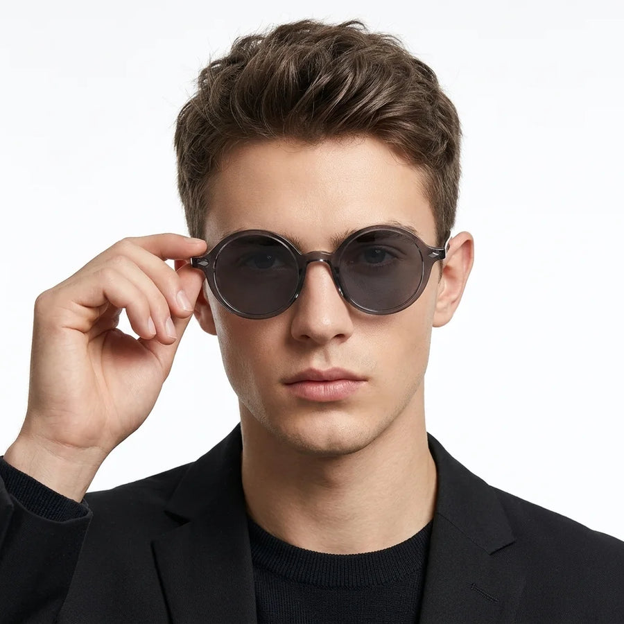 Retro | Transparent Grey Medium Full Rim Round Sunglasses for Men [UV-protected]