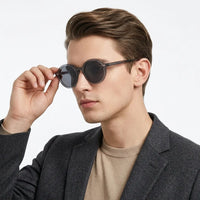 Retro | Transparent Grey Medium Full Rim Round Sunglasses for Men [UV-protected]