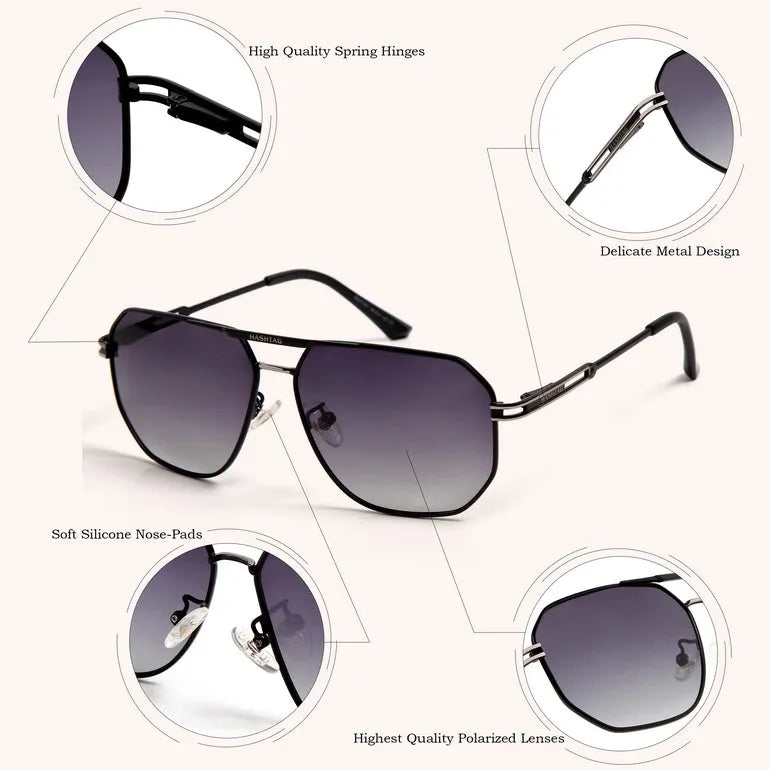 Sion | Golden & Brown Large Full Rim Hexagonal Sunglasses for Men & Women [Polarized]