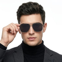 Lenis | Grey Large Full Rim Haxagonal Sunglasses for Men [Polarized]