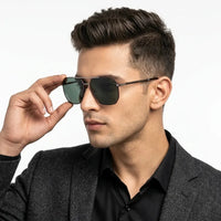 Lenis | Green Large Full Rim Haxagonal Sunglasses for Men [Polarized]