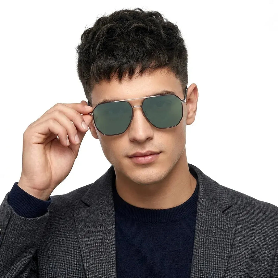 Lenis | Green Large Full Rim Haxagonal Sunglasses for Men [Polarized]
