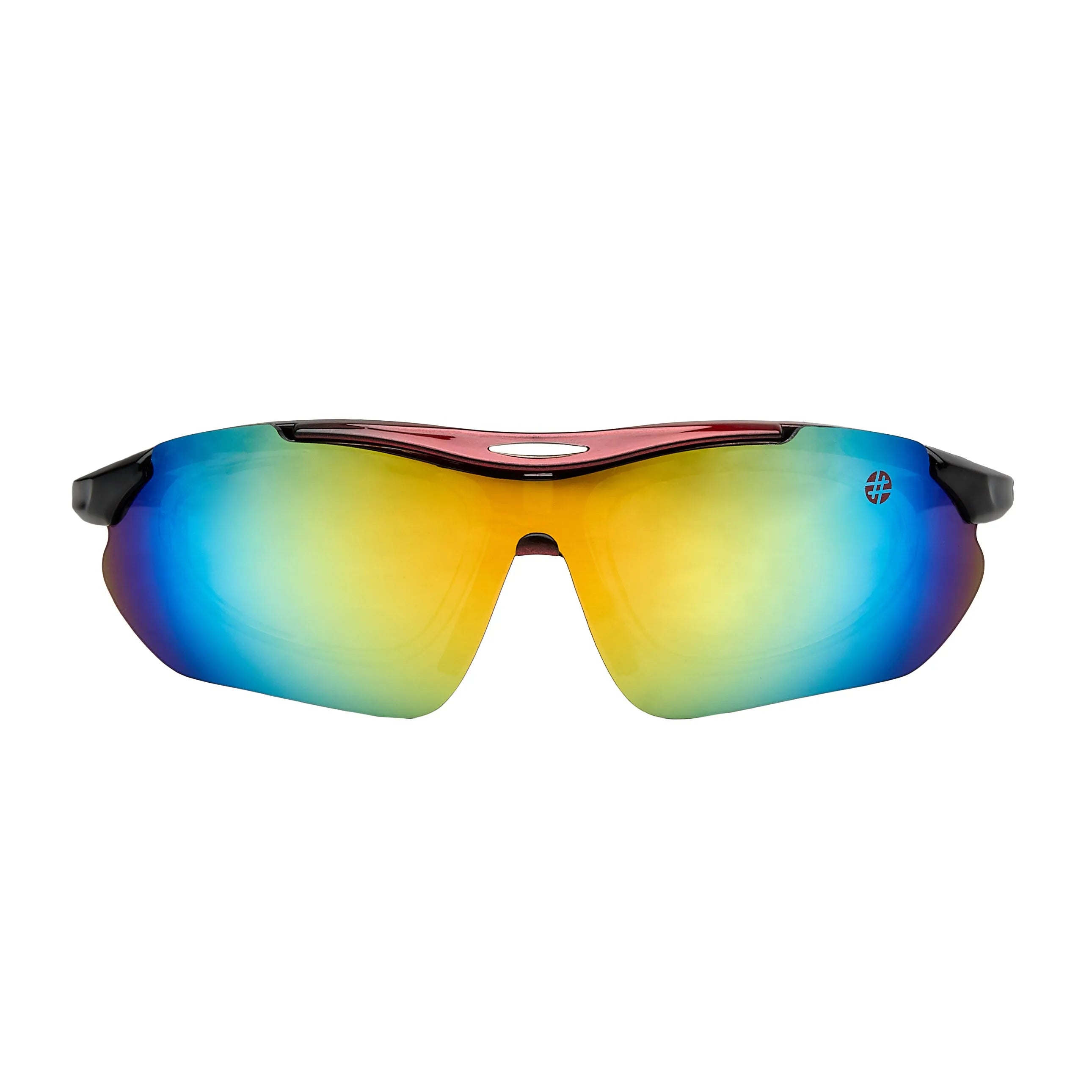 Valkor | Red & Black Free Size Half Rim Shield Sports for Men & Women Changeable Lens [Polarized]