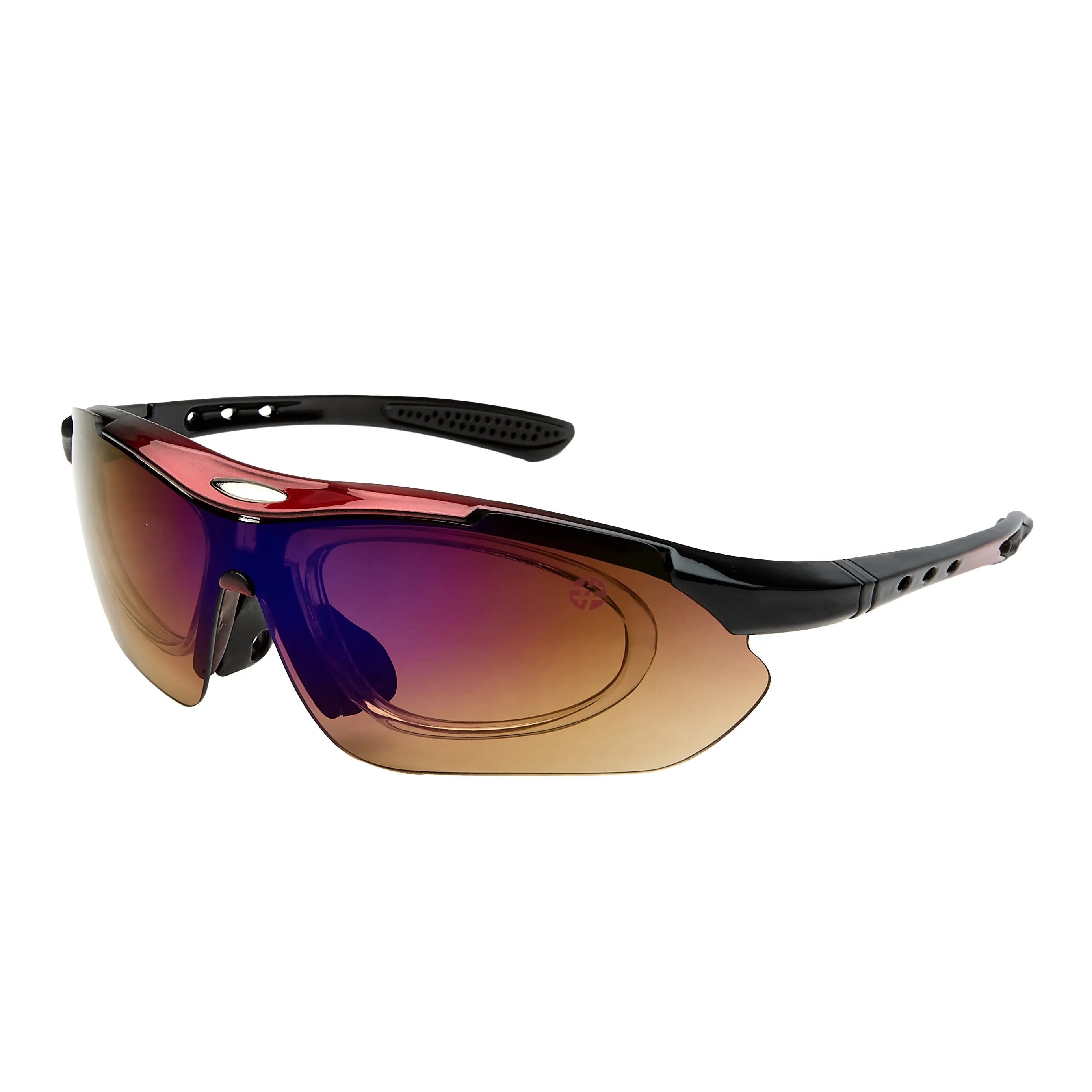 Valkor | Red & Black Free Size Half Rim Shield Sports for Men & Women Changeable Lens [Polarized]