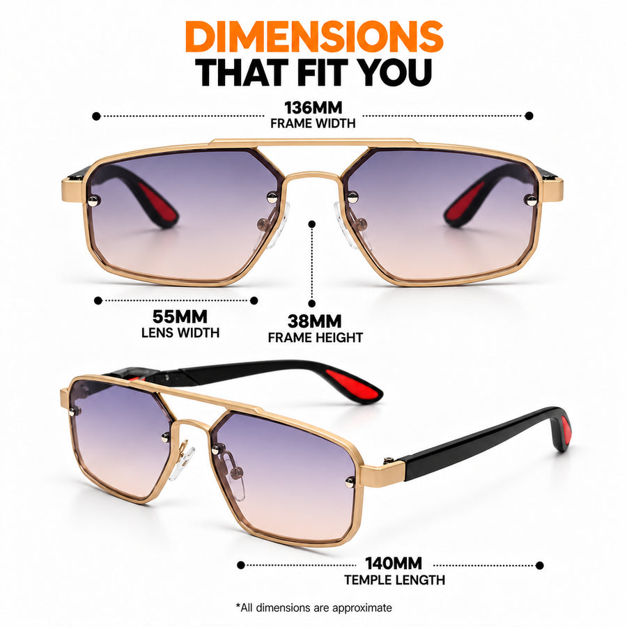 Shadron | Golden Medium Full Rim RECTANGLE Sunglasses for Men [UV-protected]