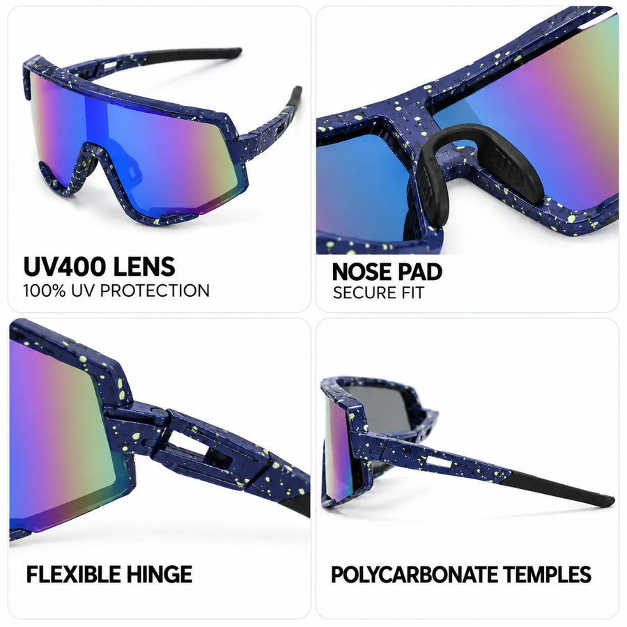 Strix | Blue/Green/Texture Large Full Rim Shield Sports Sunglasses for Men & Women [UV-protected]