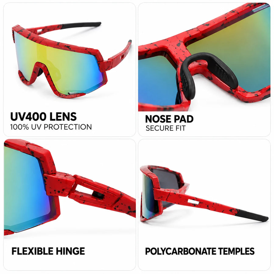Strix | Red/ Black/ Texture Large Full Rim Shield Sports Sunglasses for Men & Women [UV-protected]