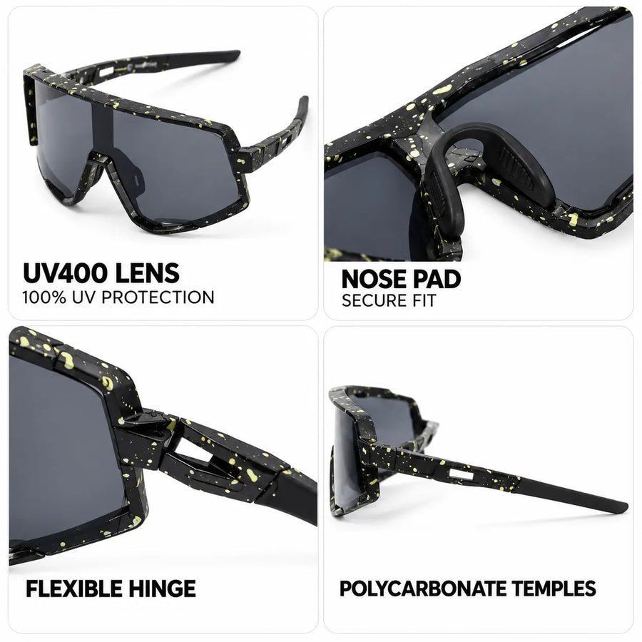 Strix | Black Large Full Rim Shield Sports Sunglasses for Men & Women [UV-protected]