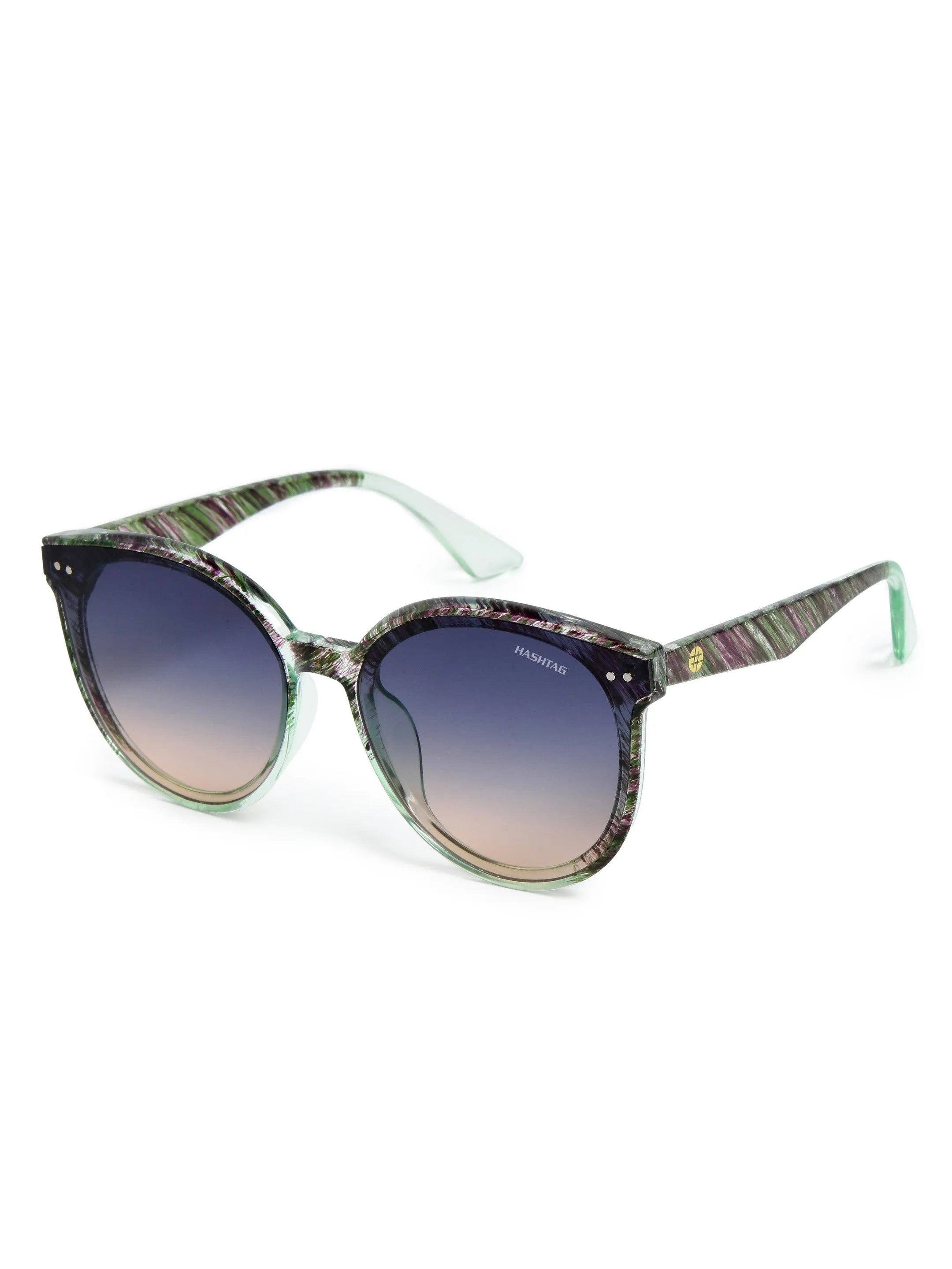 Pinnacle | Black Green Texture Medium Full Rim Round Sunglasses for Men & Women [UV-protected]