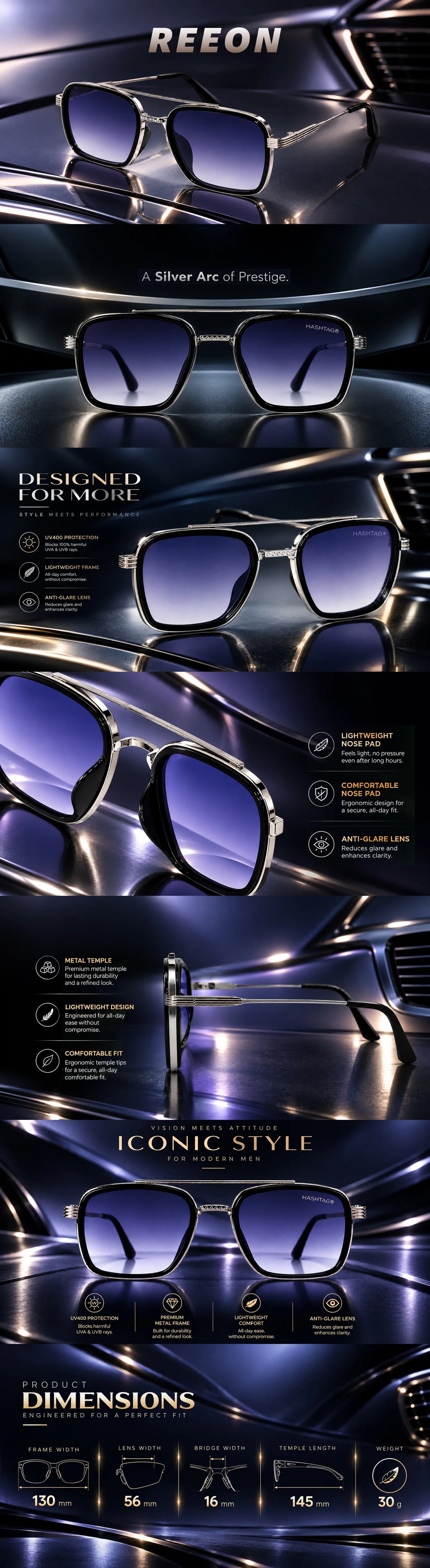 Reeon | Gradient Grey Medium Full Rim Square Sunglasses for Men [UV-protected]