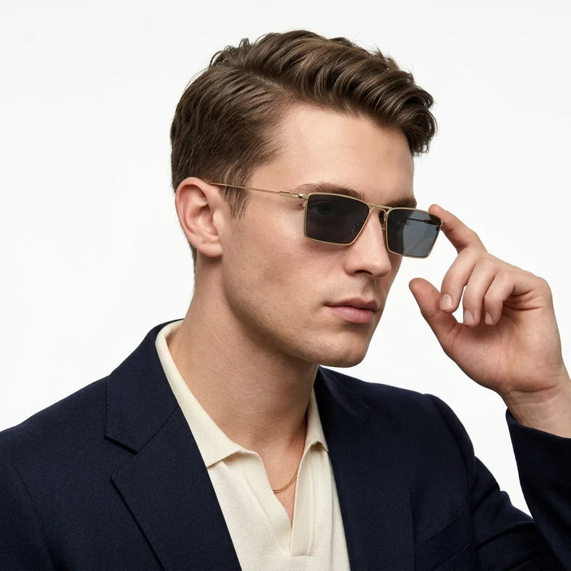 Skyfall | Golden Medium Full Rim Rectangle Sunglasses for Men & Women [UV-protected]