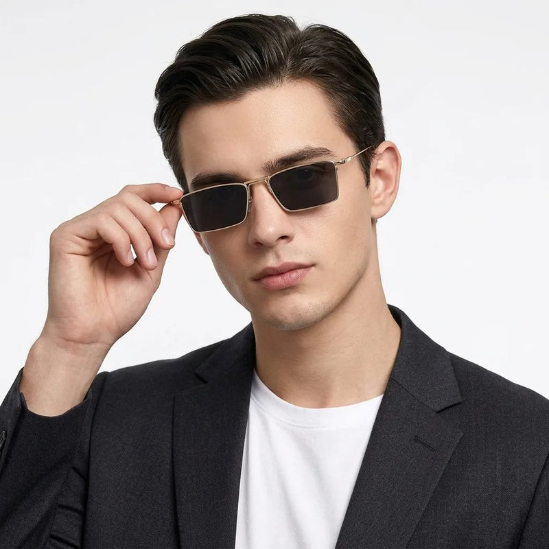 Skyfall | Golden Medium Full Rim Rectangle Sunglasses for Men & Women [UV-protected]