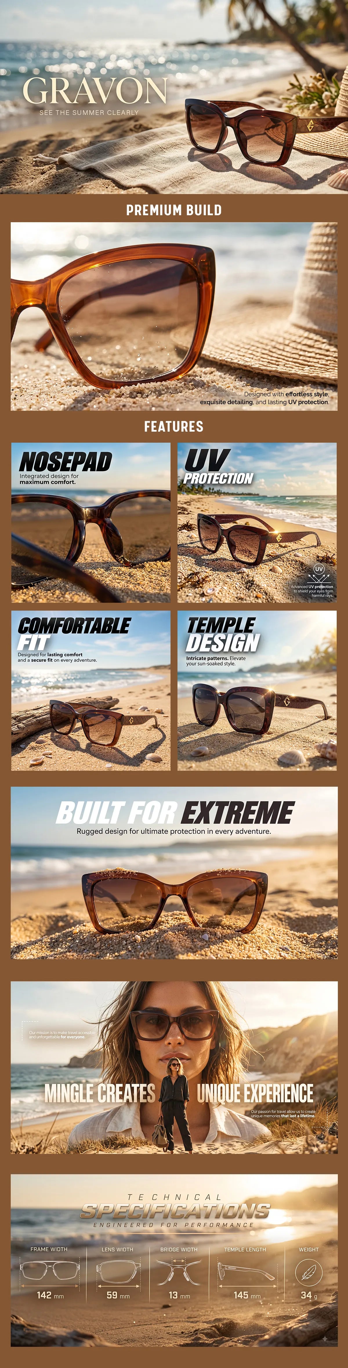 Gravon | Brown Large Full Rim Wayfarer Sunglasses for Women [UV-protected]