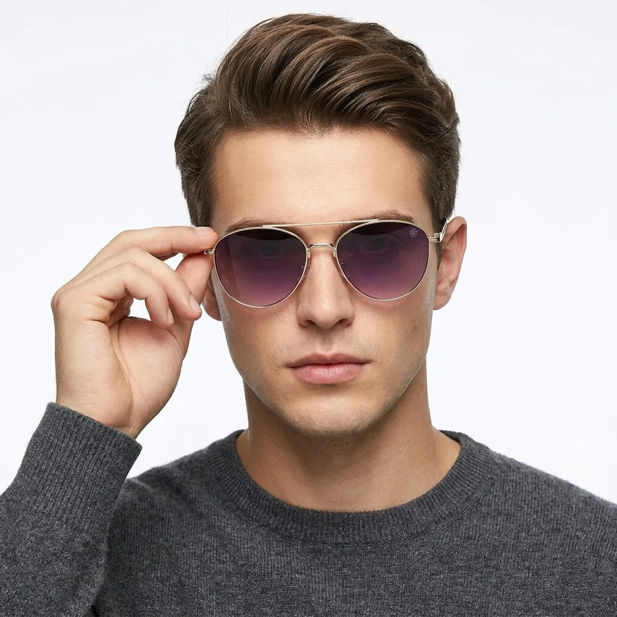 Gyron | Gold Medium Full Rim Aviator Sunglasses for Men [UV-protected]