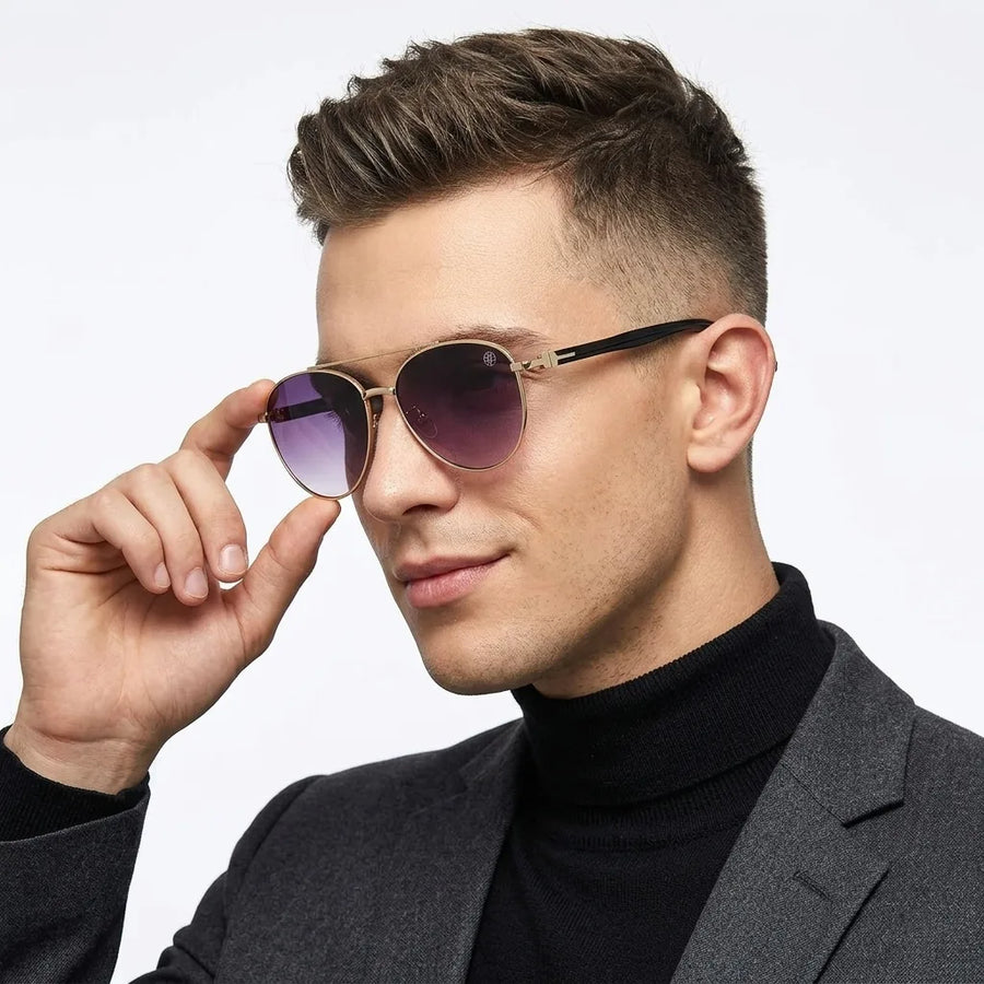Gyron | Gold Medium Full Rim Aviator Sunglasses for Men [UV-protected]