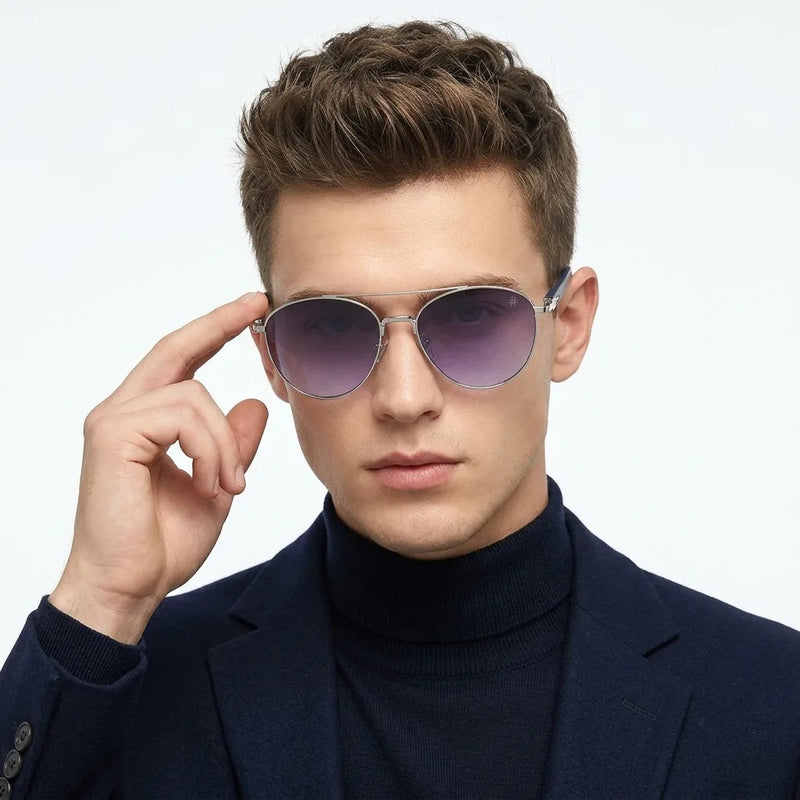 Gyron | Silver Medium Full Rim Aviator Sunglasses for Men [UV-protected]