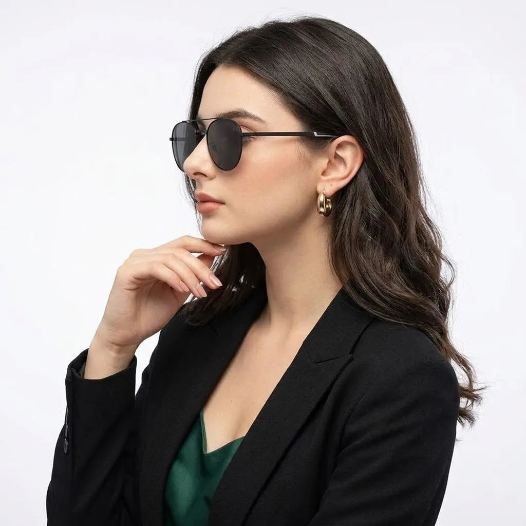 Valkyra | Black Large Full Rim Aviator Sunglasses for Men & Women [UV-protected]