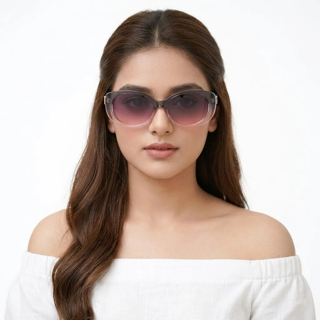 Evira | Transparent Gradient Grey Large Full Rim Cateye Sunglasses for Women [UV-protected]