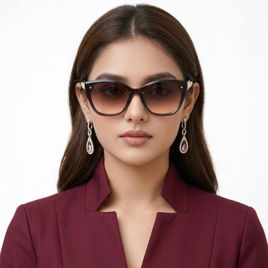 Miron | Brown Large Full Rim Cateye Sunglasses for Women [UV-protected]