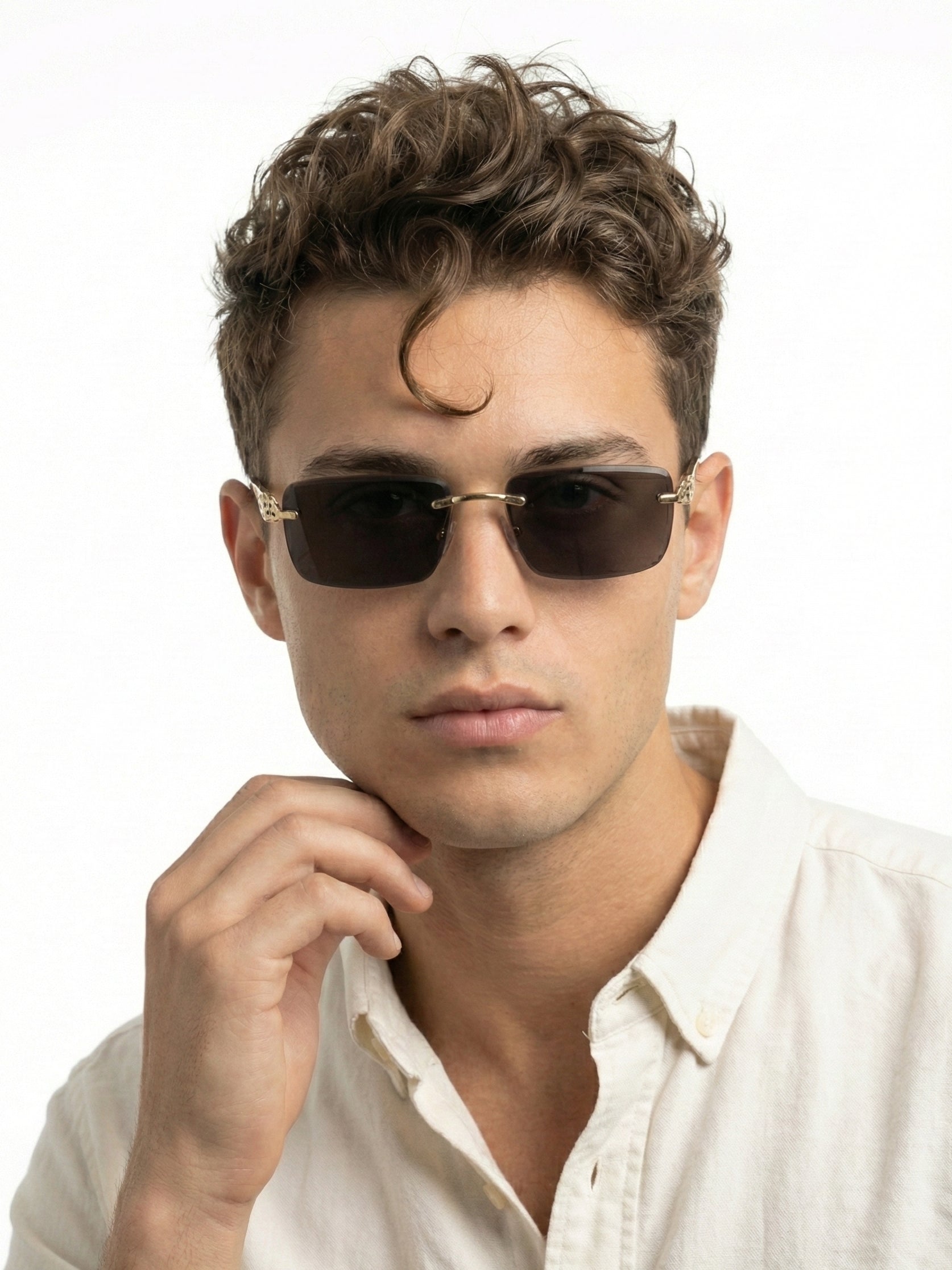 Clyra | Black Medium Rim Less Square Sunglasses for Men [UV-protected]
