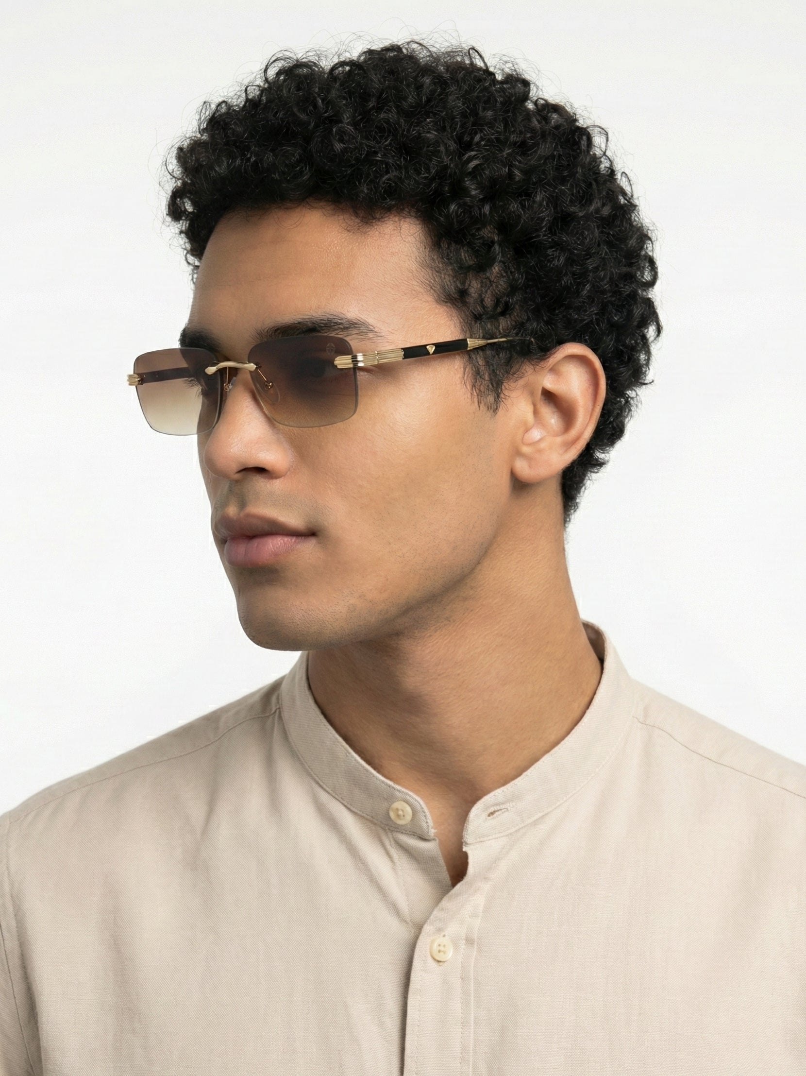 Veyra | Brown Medium Rim Less Rectangle Sunglasses for Men [UV-protected]