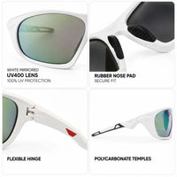 Lateralis | White Large Full Rim Wraparound Sports Sunglasses for Men & Women [Mirrored]