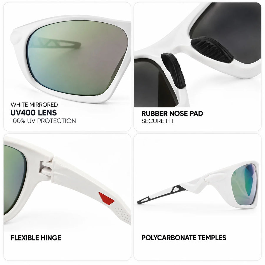 Lateralis | White Large Full Rim Wraparound Sports Sunglasses for Men & Women [Mirrored]